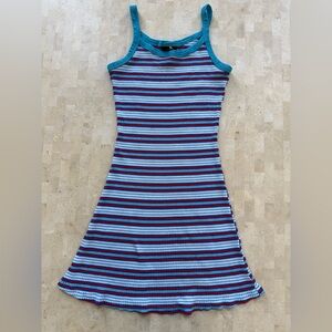 No Boundaries Ribbed Striped Mini Dress Bodycon 90s Skater Spaghetti Strap - XS